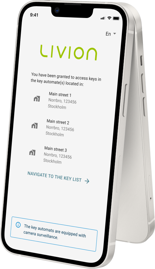 LivionKey access with iLOQ S50 mobile application interface